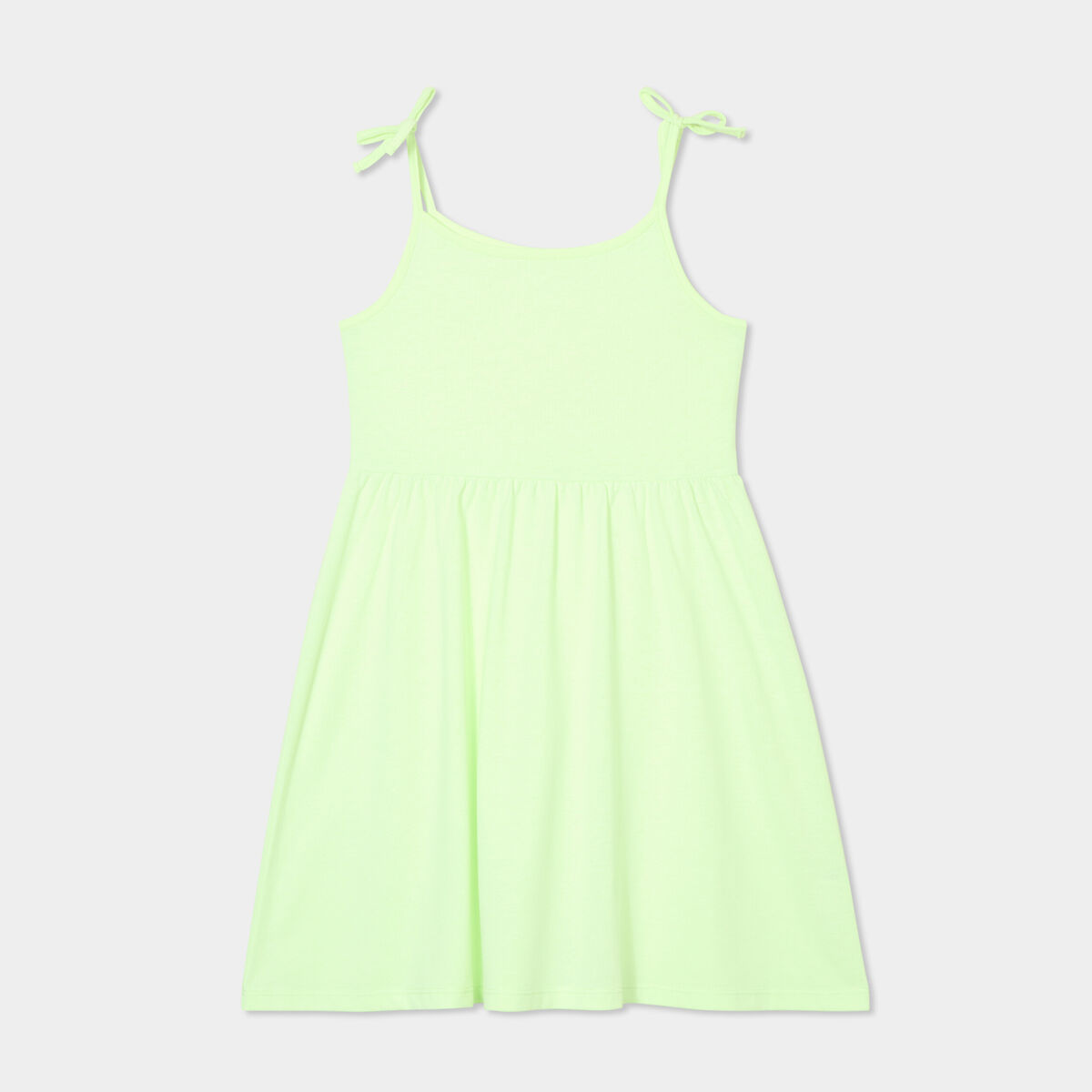 Robe courte bretelles nouées évasée jaune fluo fille