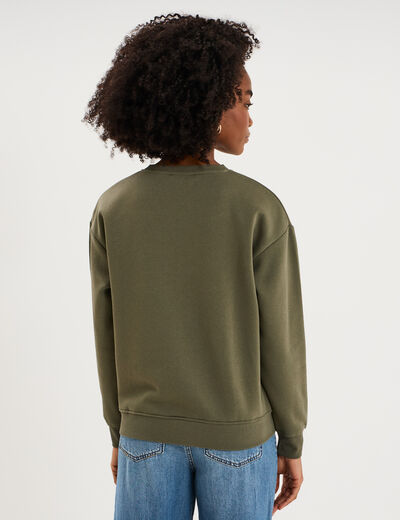 Sweat col rond manches longues vert kaki femme
