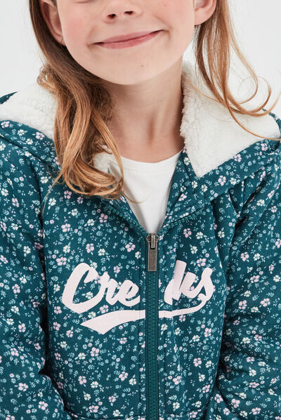 Gilet doublé à capuche vert foncé fille