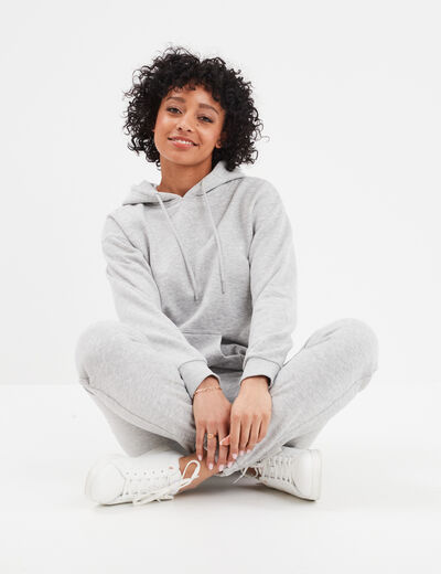 Sweat hoodie molleton à capuche gris clair femme