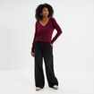 Pull col en V manches longues bordeaux femme