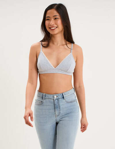 Soutien-gorge triangle padd&eacute; coton gris clair femme