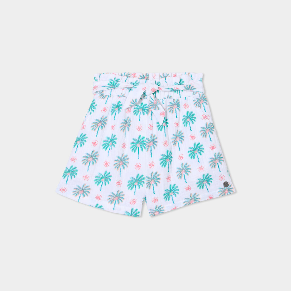 Short droit avec noeud gaze de coton ecru fille