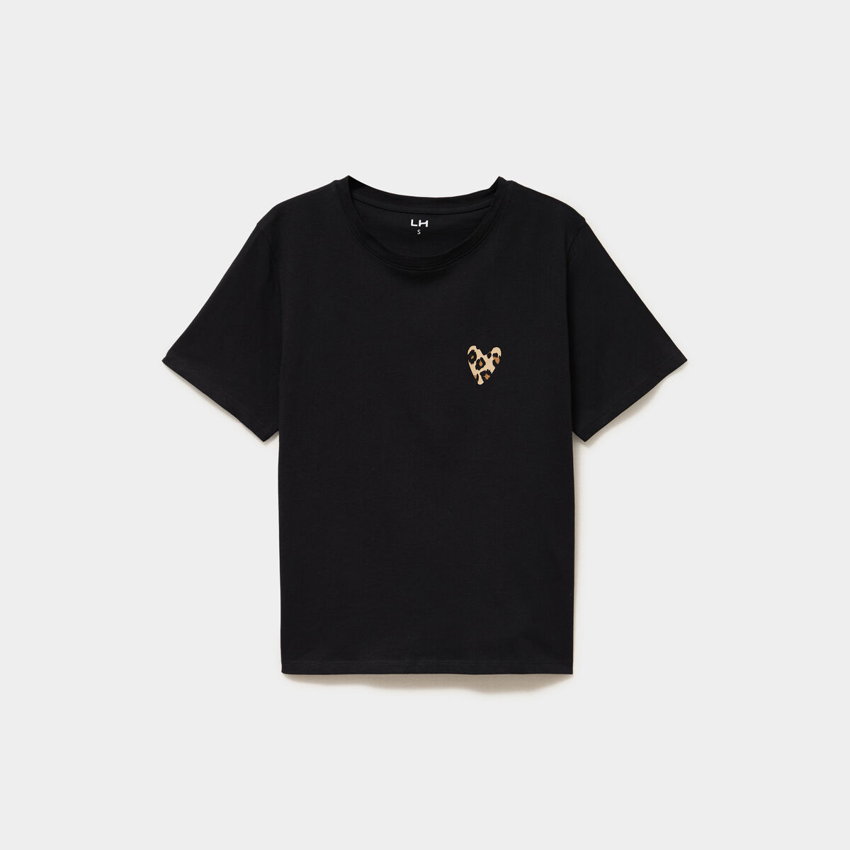 T-shirt col rond manches courtes coton noir femme