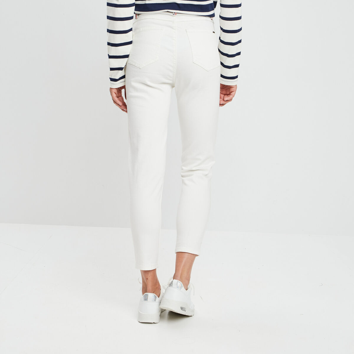 Pantalon droit taille haute ivoire femme