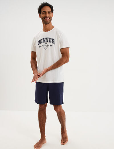 Ensemble pyjama t-shirt et short blanc homme
