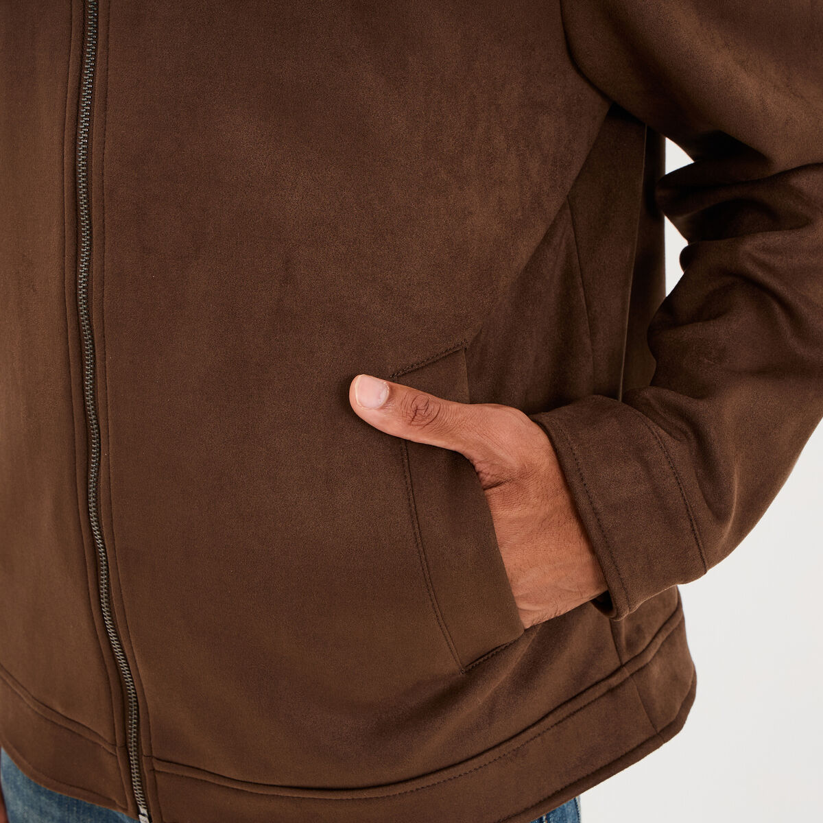 Veste droite zipp&eacute;e effet simili cuir camel homme