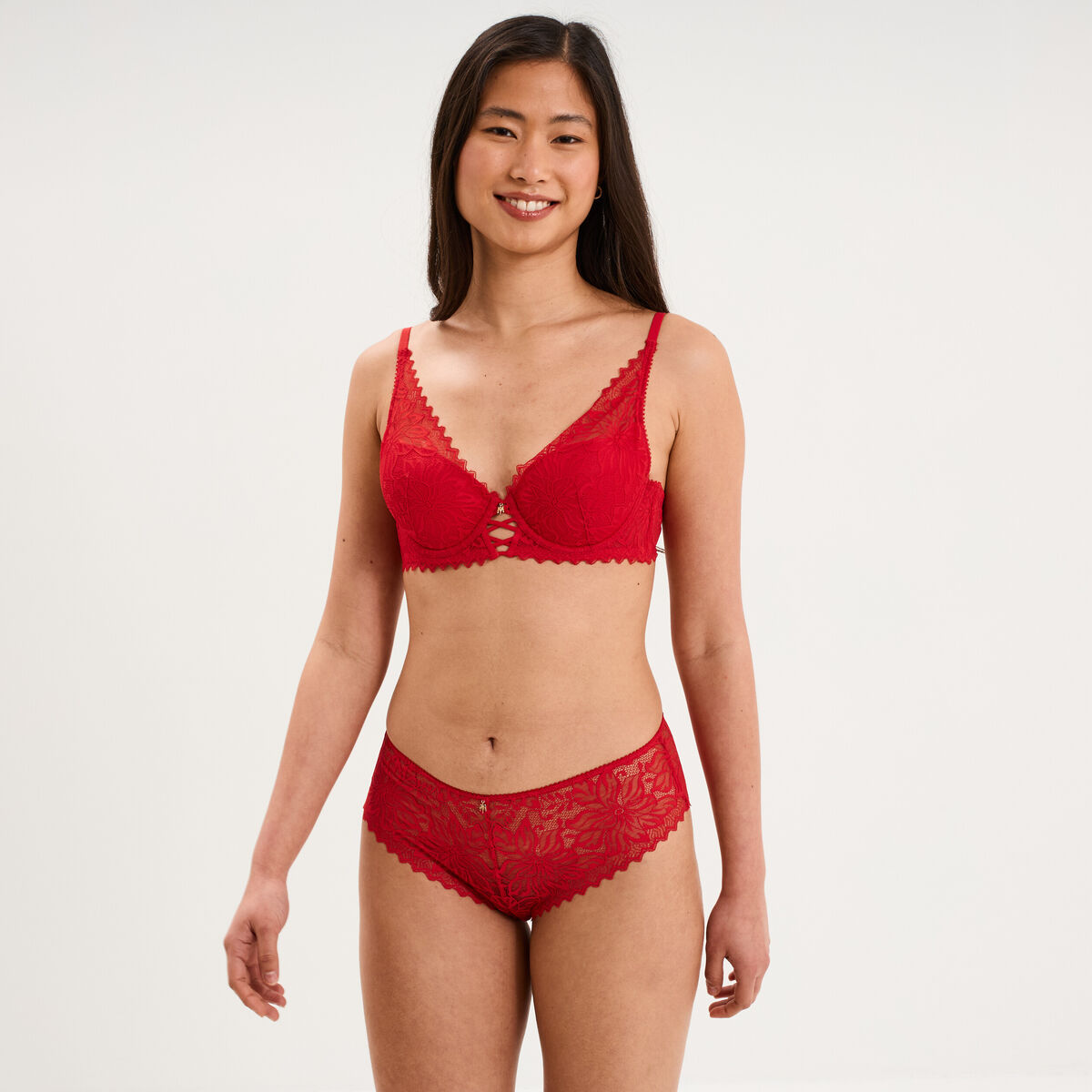 Soutien-gorge foulard padd&eacute; dentelle rouge femme