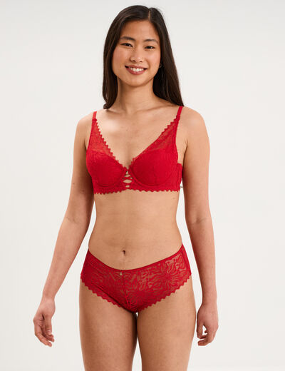 Soutien-gorge foulard padd&eacute; dentelle rouge femme