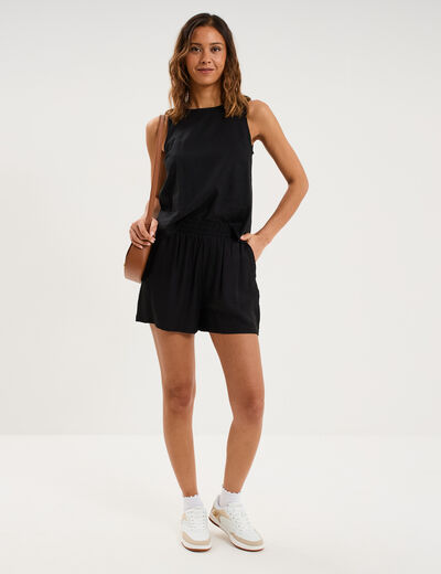 Blouse sans manches lin m&eacute;lang&eacute; noir femme