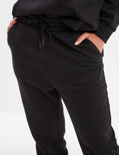 Pantalon jogging droit molleton noir femme