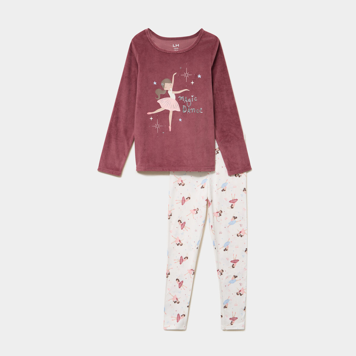 Ensemble pyjama t-shirt effet velours vieux rose fille