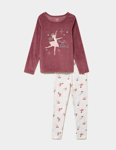 Ensemble pyjama t-shirt effet velours vieux rose fille