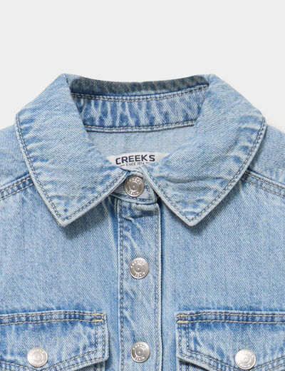 Robe chemise en jean courte coton denim double stone fille