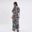 Robe longue col en V manches courtes noir femme