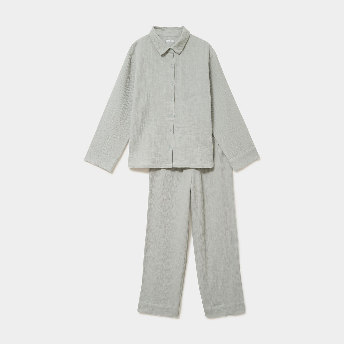 Ensemble pyjama chemise pantalon coton vert clair femme