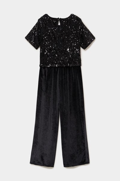 Combinaison pantalon &agrave; paillettes noir fille