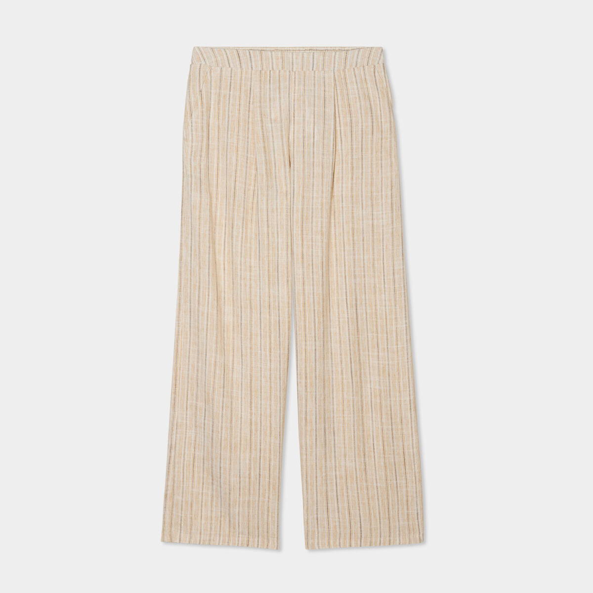 Pantalon large élastiqué en lin mélangé beige femme