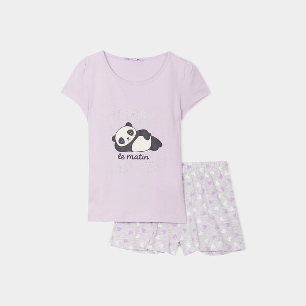 Ensemble pyjama short et t-shirt coton violet clair fille