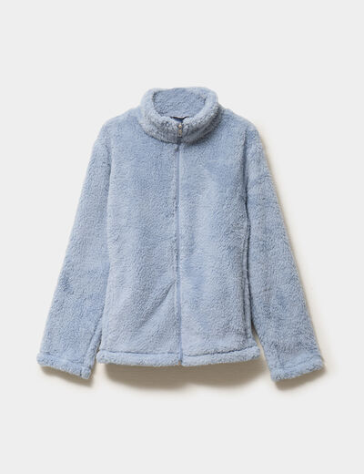 Veste effet polaire col montant bleu gris femme