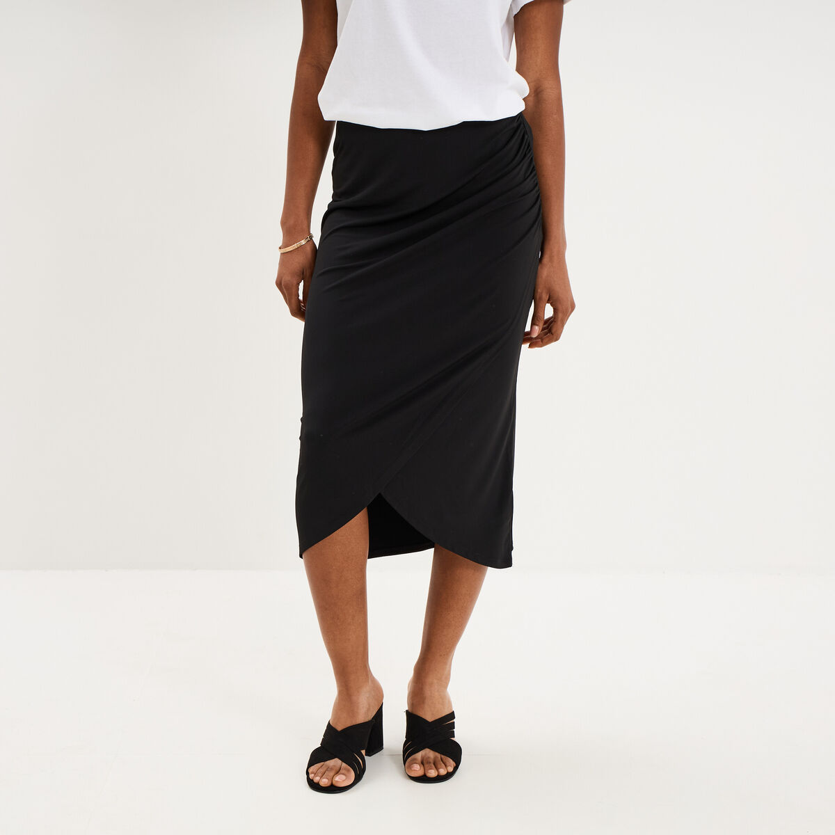 Jupe longue portefeuille noir femme