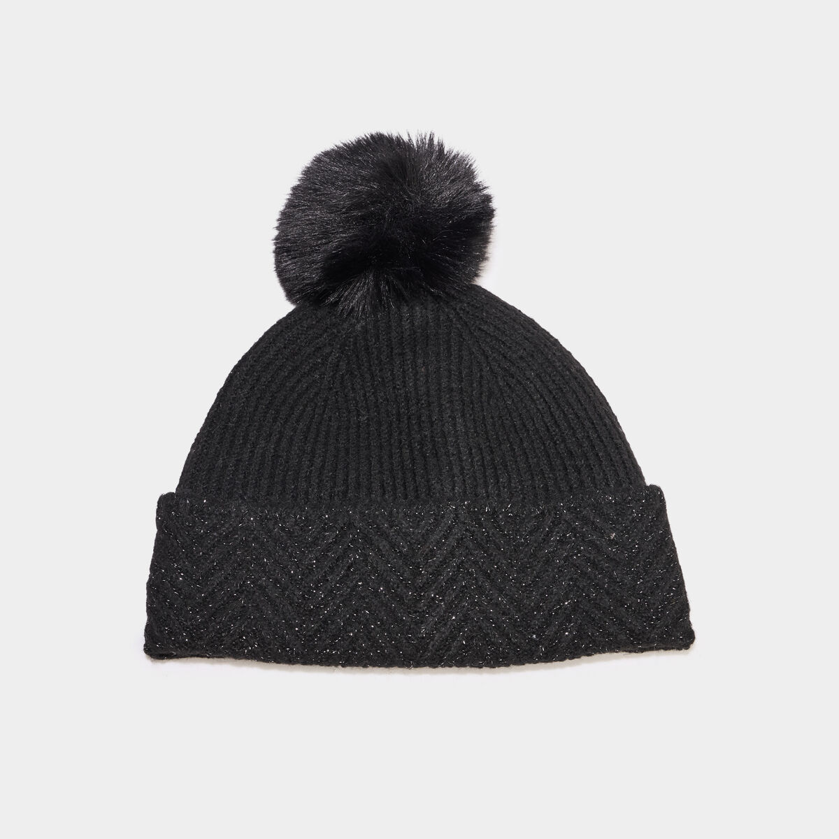 Bonnet &agrave; pompon noir femme