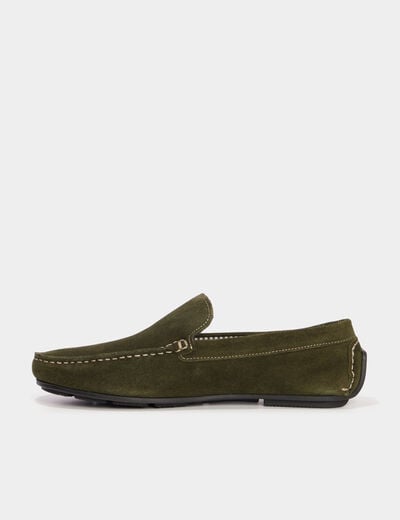 Mocassins en cuir vert kaki homme