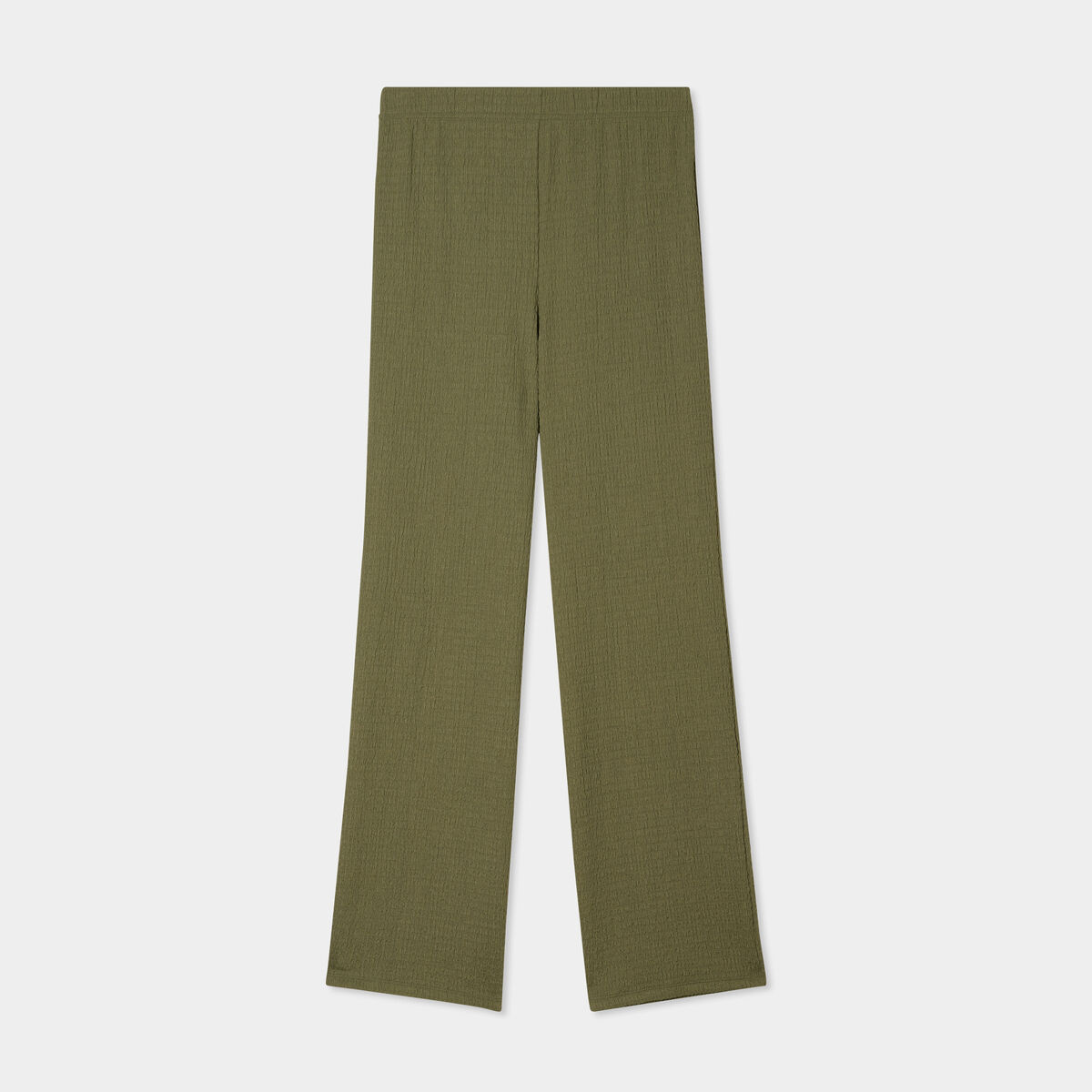 Pantalon effet gaufré taille élastiquée vert kaki femme