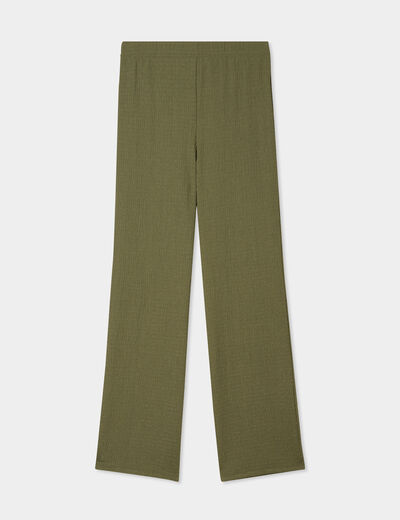 Pantalon effet gaufré taille élastiquée vert kaki femme