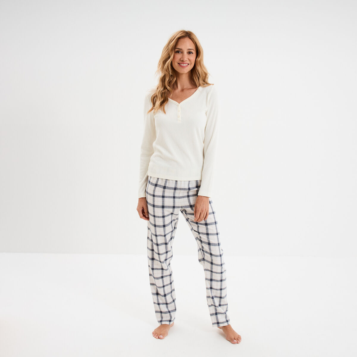 Ensemble pyjama 2 pi&egrave;ces coton blanc femme