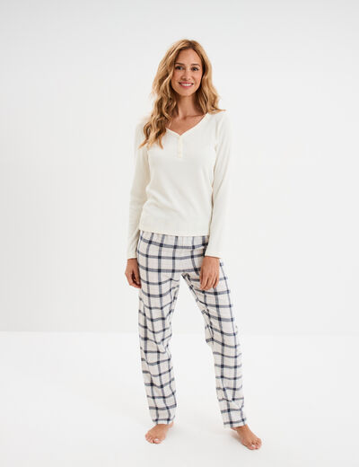 Ensemble pyjama 2 pi&egrave;ces coton blanc femme