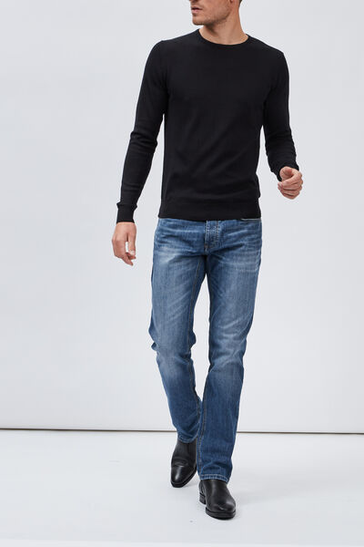 Pull droit col rond coton m&eacute;lang&eacute; noir homme