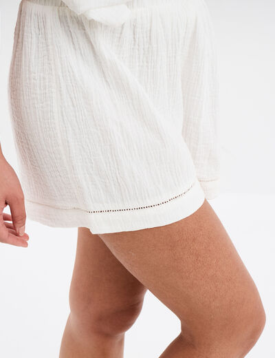 Bas de pyjama short gaze de coton blanc femme