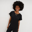 T-shirt gaufr&eacute; col rond manches courtes noir femme
