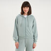 Sweat zipp&eacute; &agrave; capuche bleu gris femme