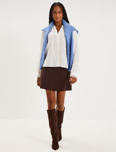 Jupe-short portefeuille courte marron fonc&eacute; femme