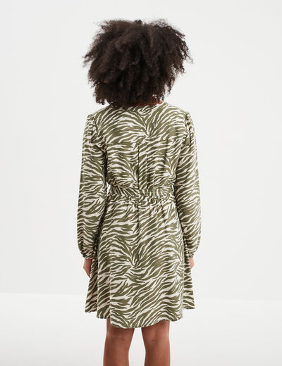Robe courte ceinturée col tusinien vert kaki femme