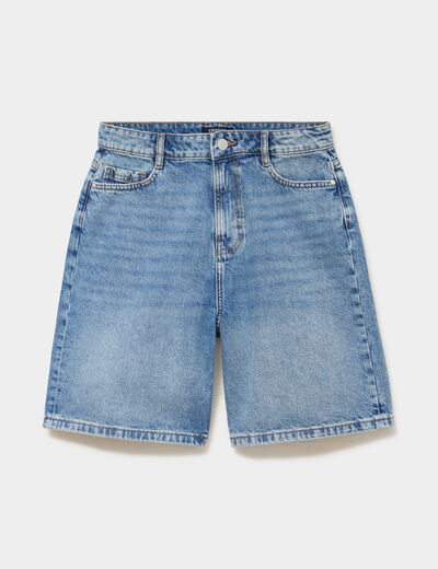 Bermuda short droit en jean coton denim double stone femme