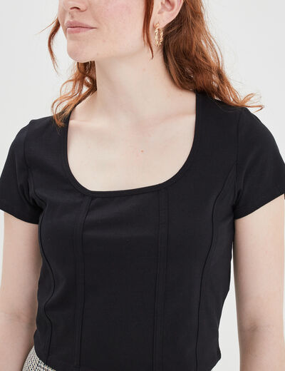 T-shirt court ajusté effet corset noir femme