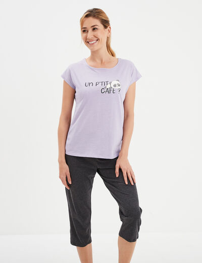 Ensemble pyjama corsaire 2 pièces parme femme