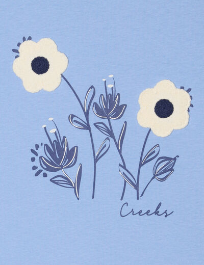 T-shirt détails effet crochet coton bleu clair fille