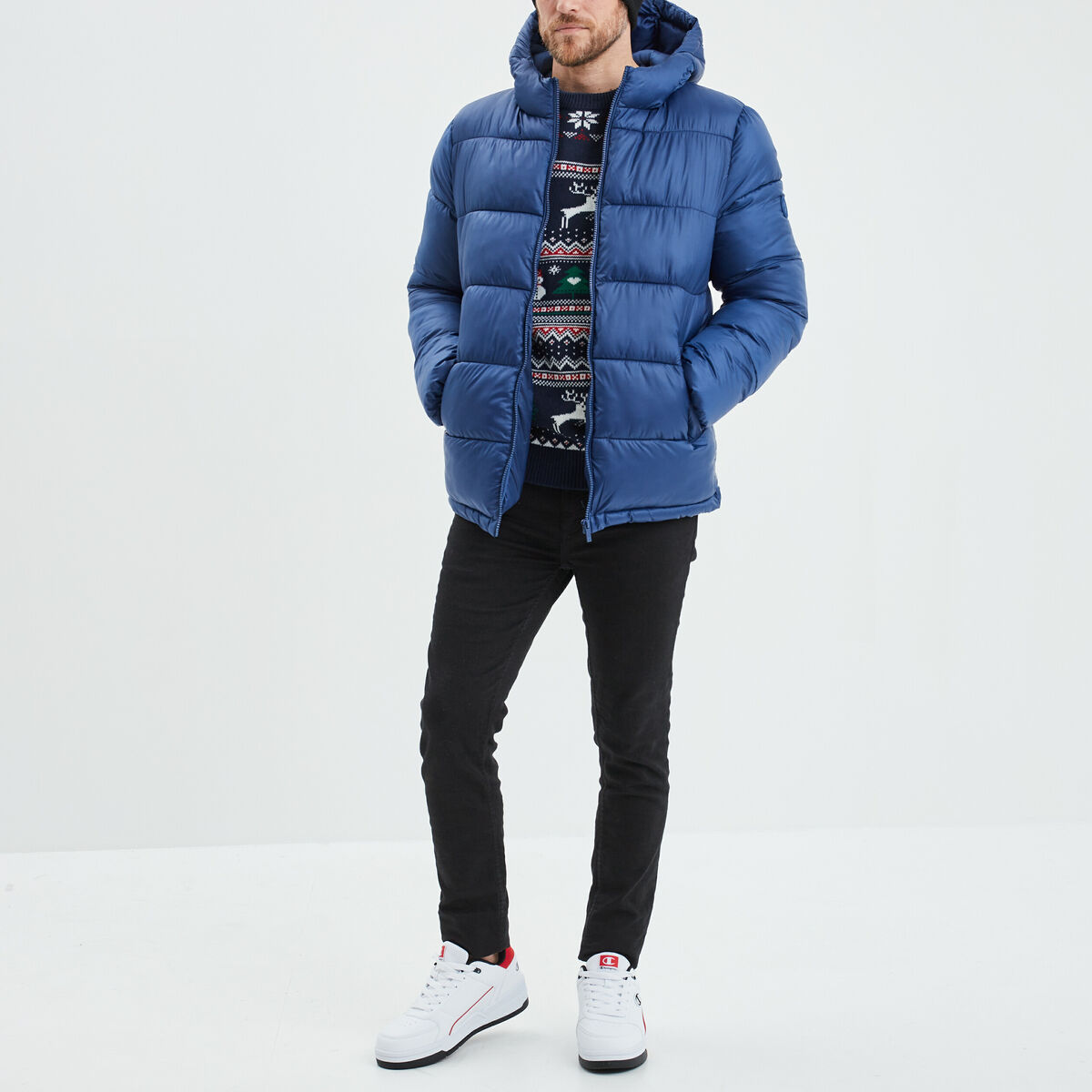 Pull de No&euml;l col rond manches longues multicolore homme