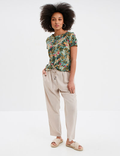 Pantalon fluide coupe cigarette gris clair femme
