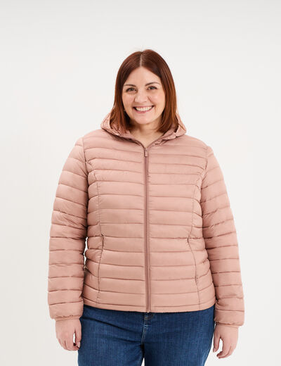 Doudoune d&eacute;perlante l&eacute;g&egrave;re &agrave; capuche vieux rose femme grande taille