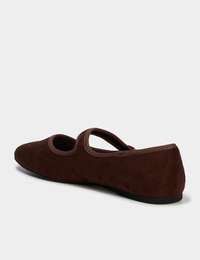 Ballerine femme su&eacute;dine &agrave; bride marron fonc&eacute; femme