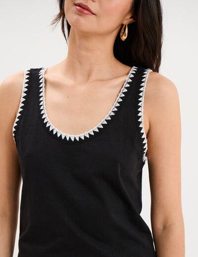 D&eacute;bardeur cintr&eacute; avec broderie coton noir femme