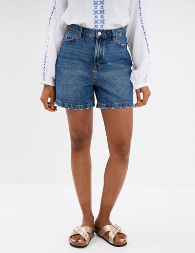 Short mom en jean 5 poches coton denim stone femme