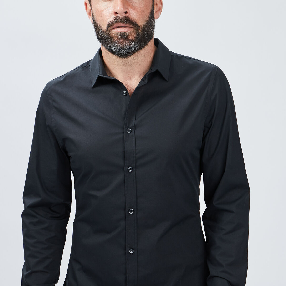 Chemise stretch manches longues noir homme