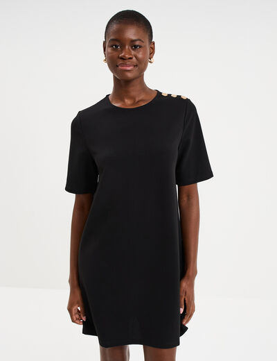 Robe droite cr&ecirc;pe manches courtes noir femme