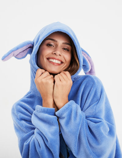 Poncho plaid &agrave; capuche Stitch bleu femme
